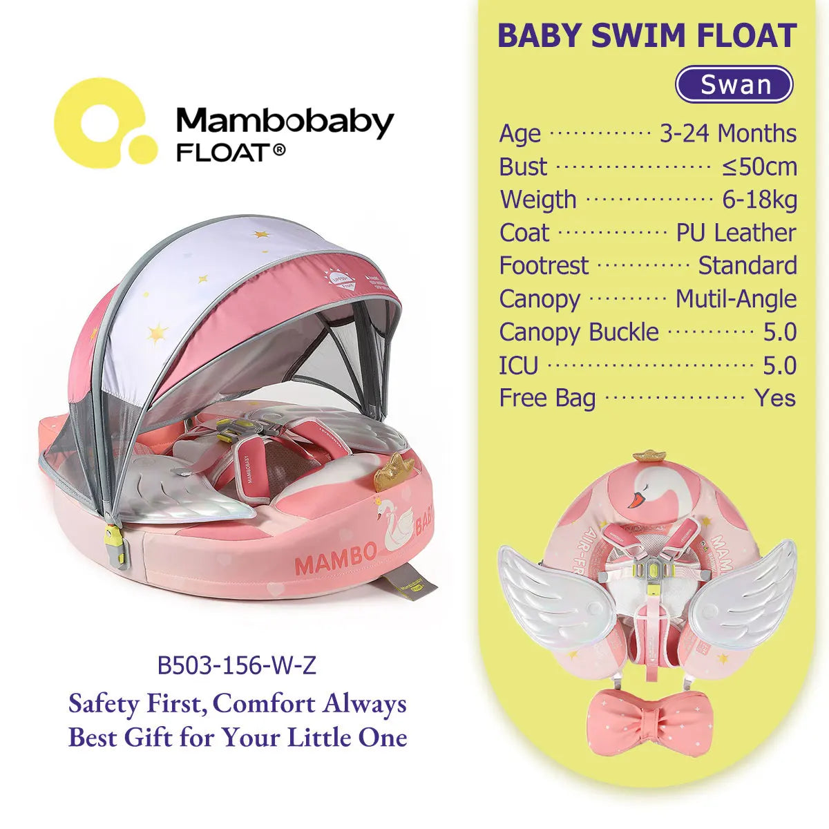 Mambobaby Baby Pool Float No Inflation Required With Removable Canopy