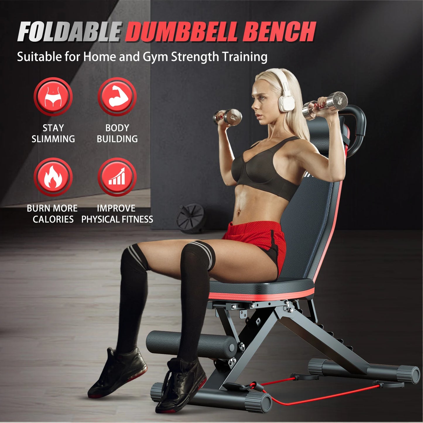 Adjustable Weight Bench With Foldable Incline Decline For Home Gym