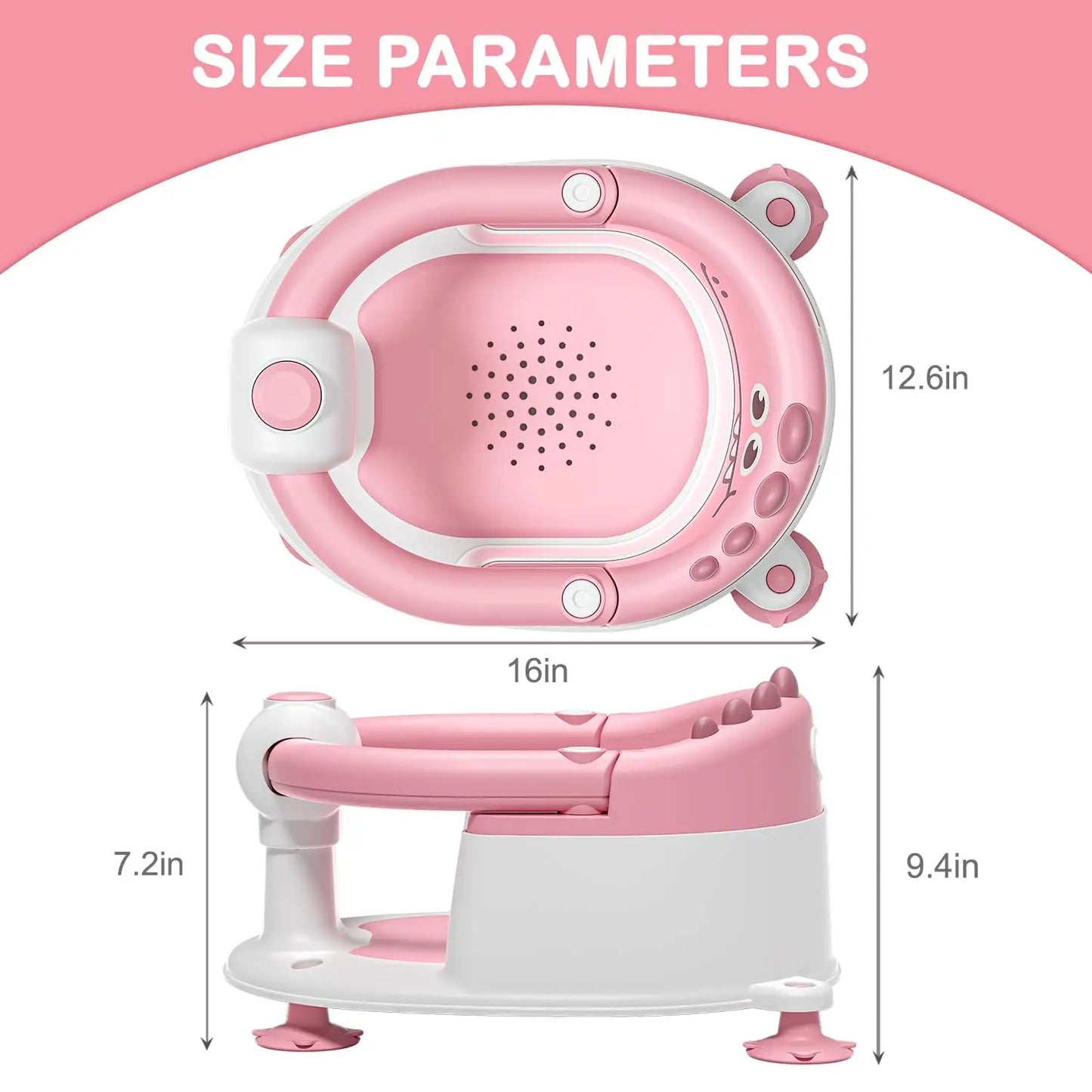 Baby Bath Seat With Non-Slip Suction Cups Dinosaur Design Harness