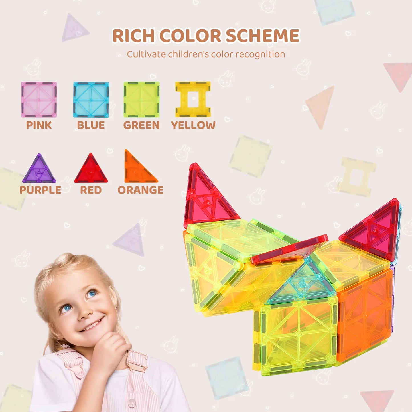 SucceBuy 32PCS Light Magnetic Tiles STEM Building Blocks Set