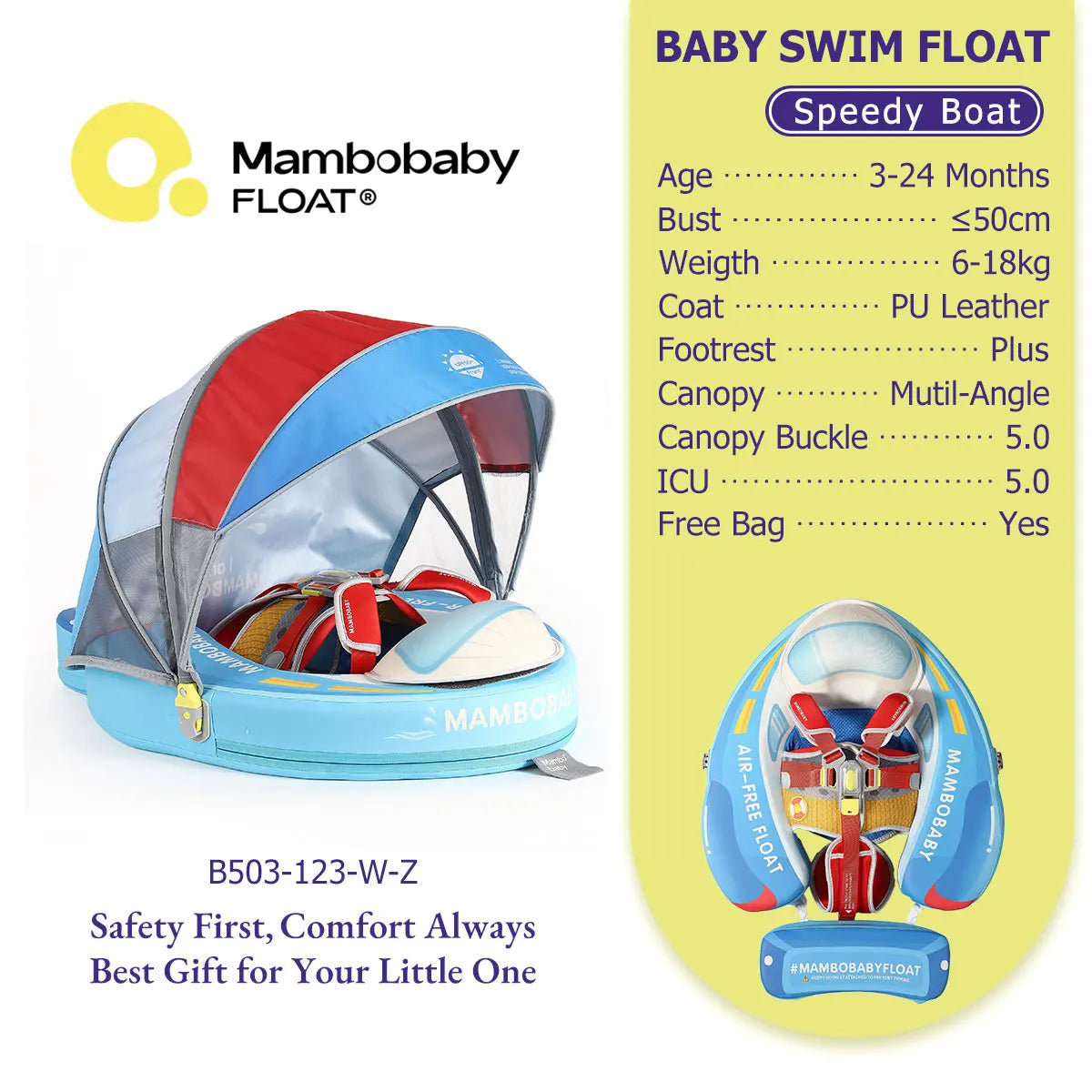 Mambobaby Baby Pool Float No Inflation Required With Removable Canopy