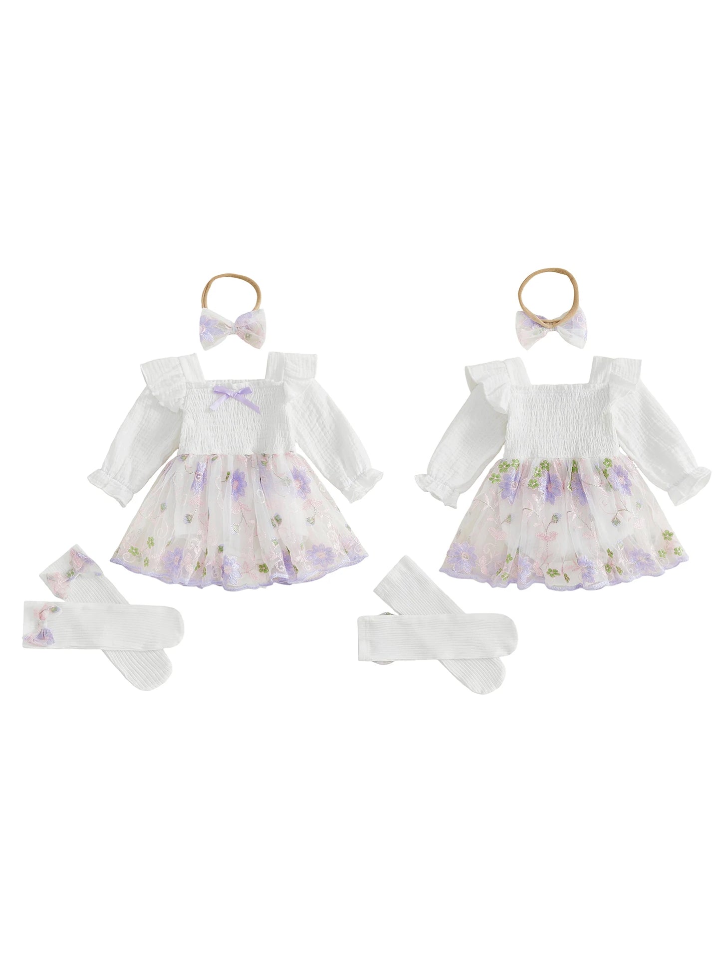 Infant Baby Girl Romper Dress With Floral Embroidery Set