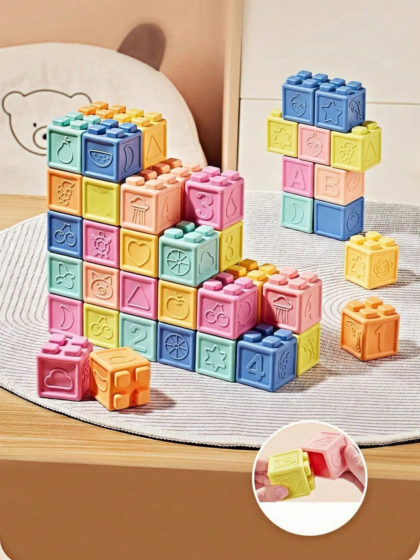 Silicone Baby Building Blocks Set Montessori Educational Bath Toys