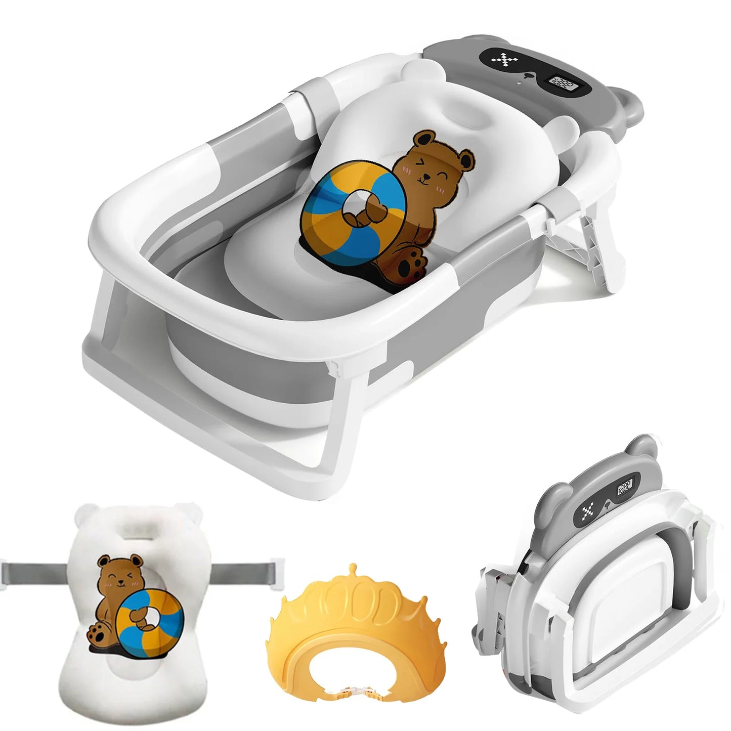 Baby Foldable Bathtub With Cushion Thermometer Shower Cap