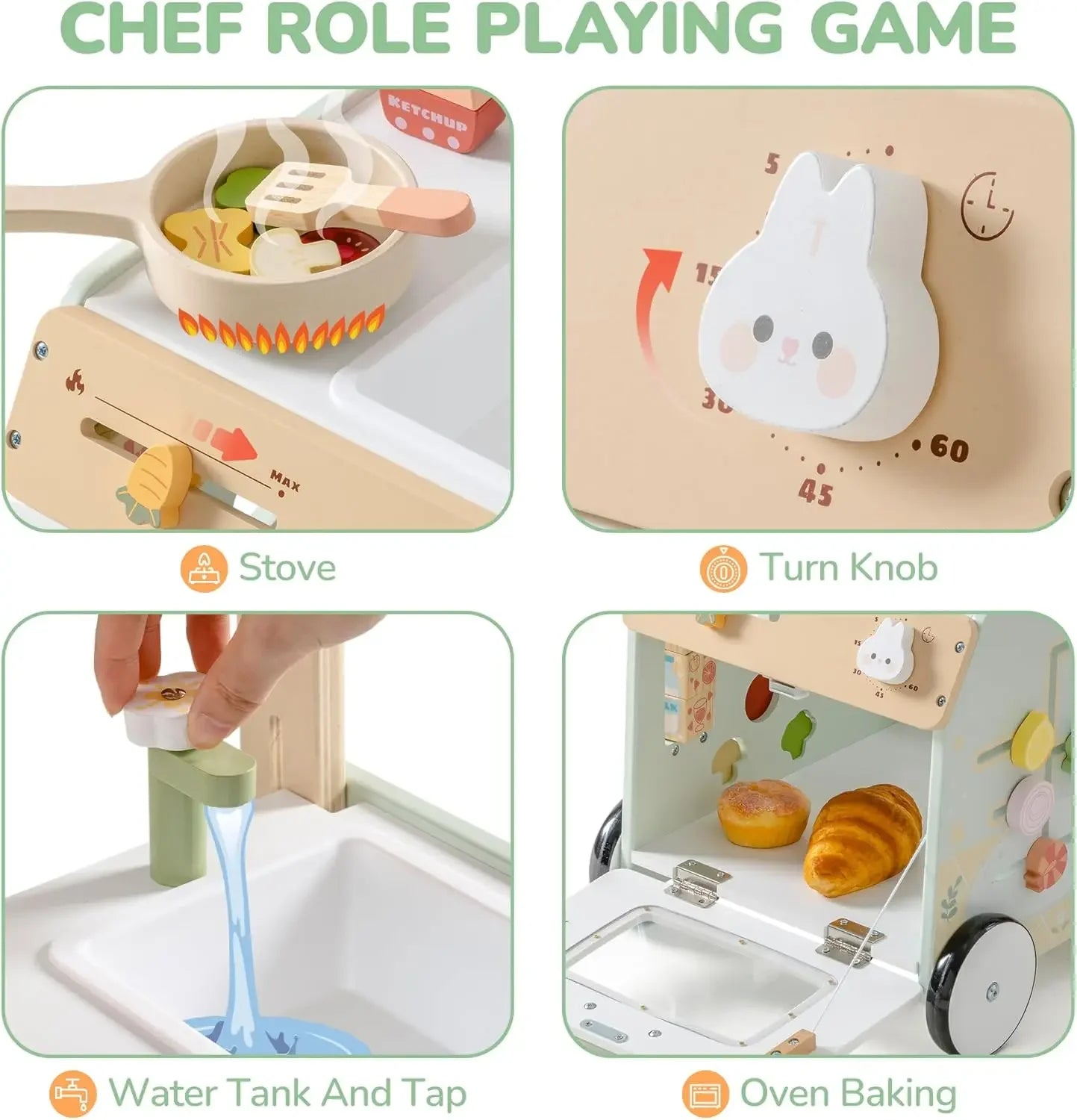 Robud Adjustable Height Wooden Baby Walker Push Toy