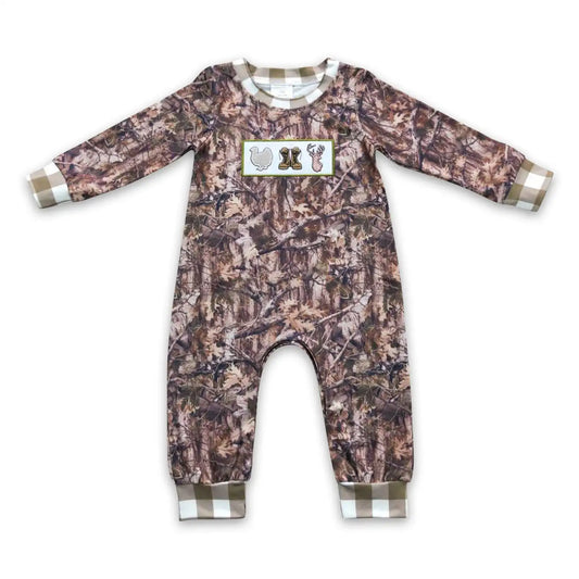 Baby Boy Camouflage Romper With Turkey Deer Print Outfit