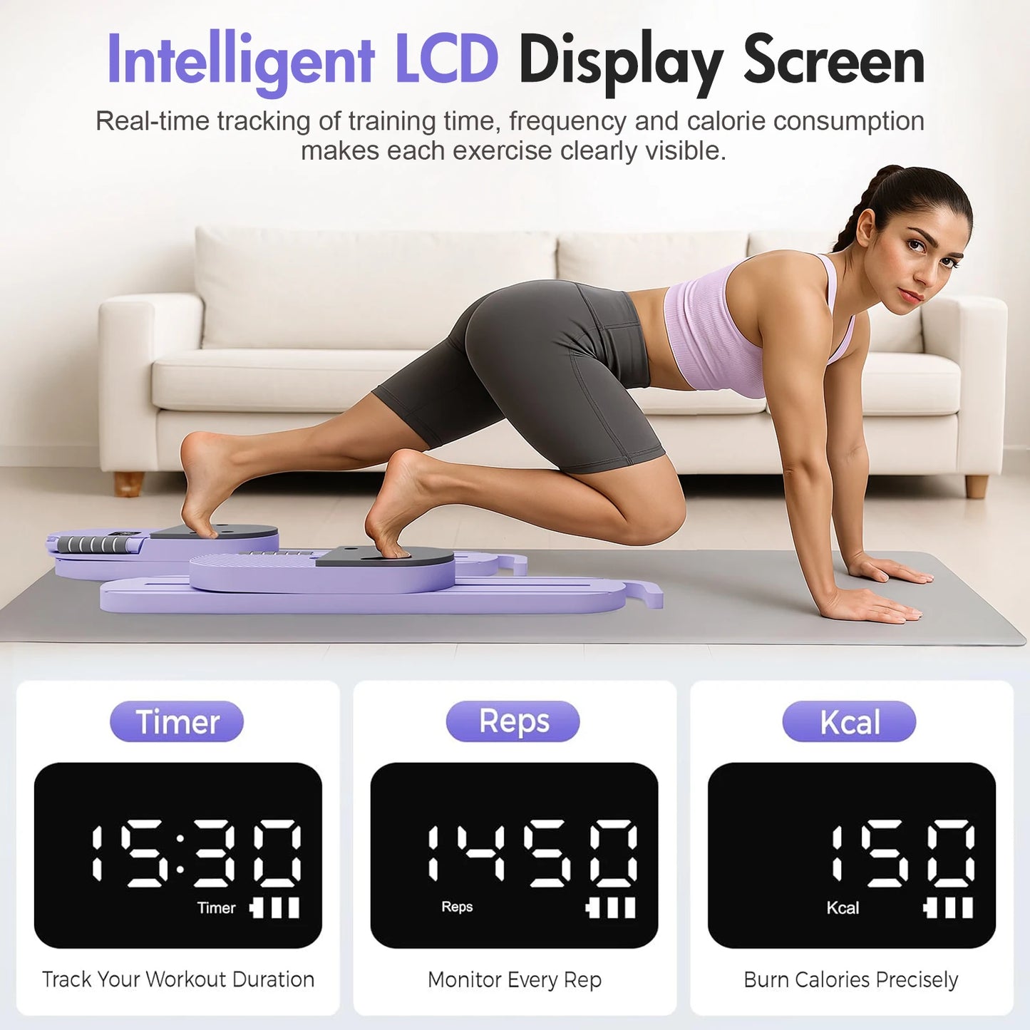 Abdominal Pilates Board With Detachable Bands And LCD Display