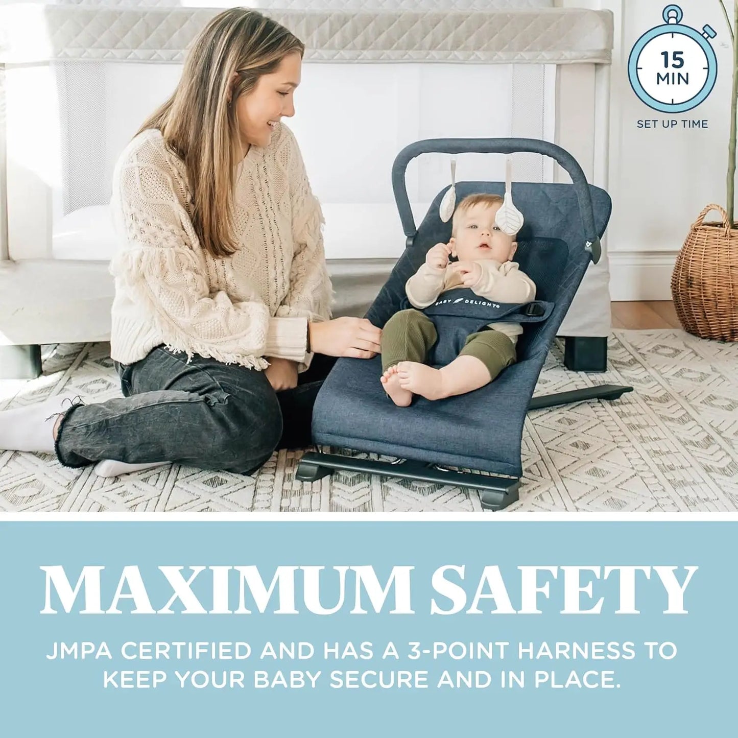 Portable Infant Bouncer With 3 Recline Positions And Carry Bag