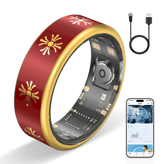 Smart Ring – Fitness & Sleep Tracker, Step/Distance/Calorie Monitor, Multiple Sport Modes – Unisex, IP68 Waterproof, Great for Gifting, Red
