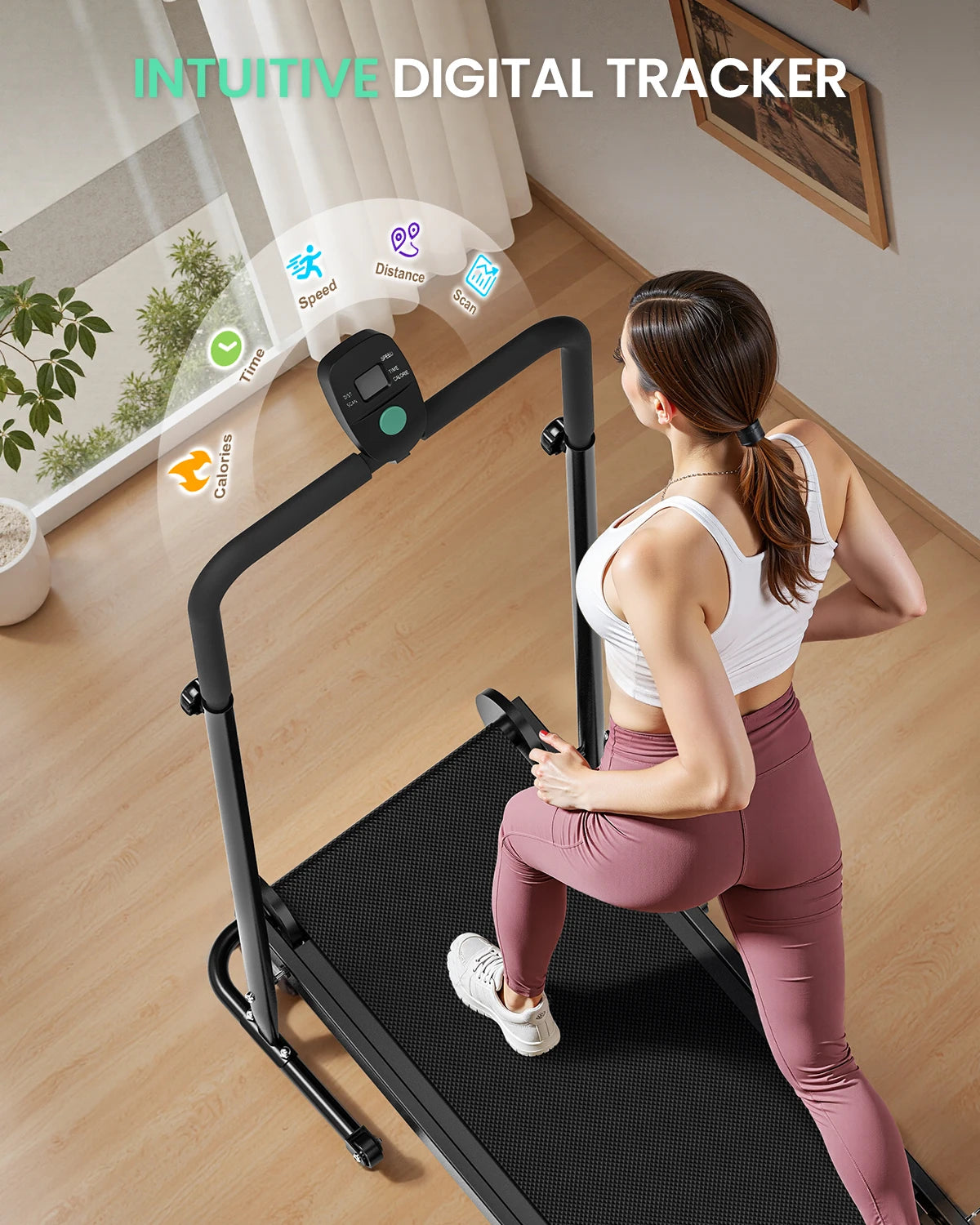 Motorless Treadmill With Dual Flywheels, Fixed Incline, LCD Monitor