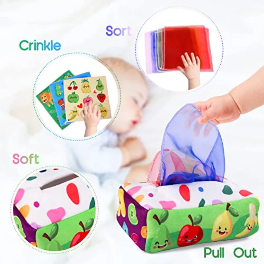Montessori Tissue Box Toy For Babies 6-12 Months Crinkle Sensory