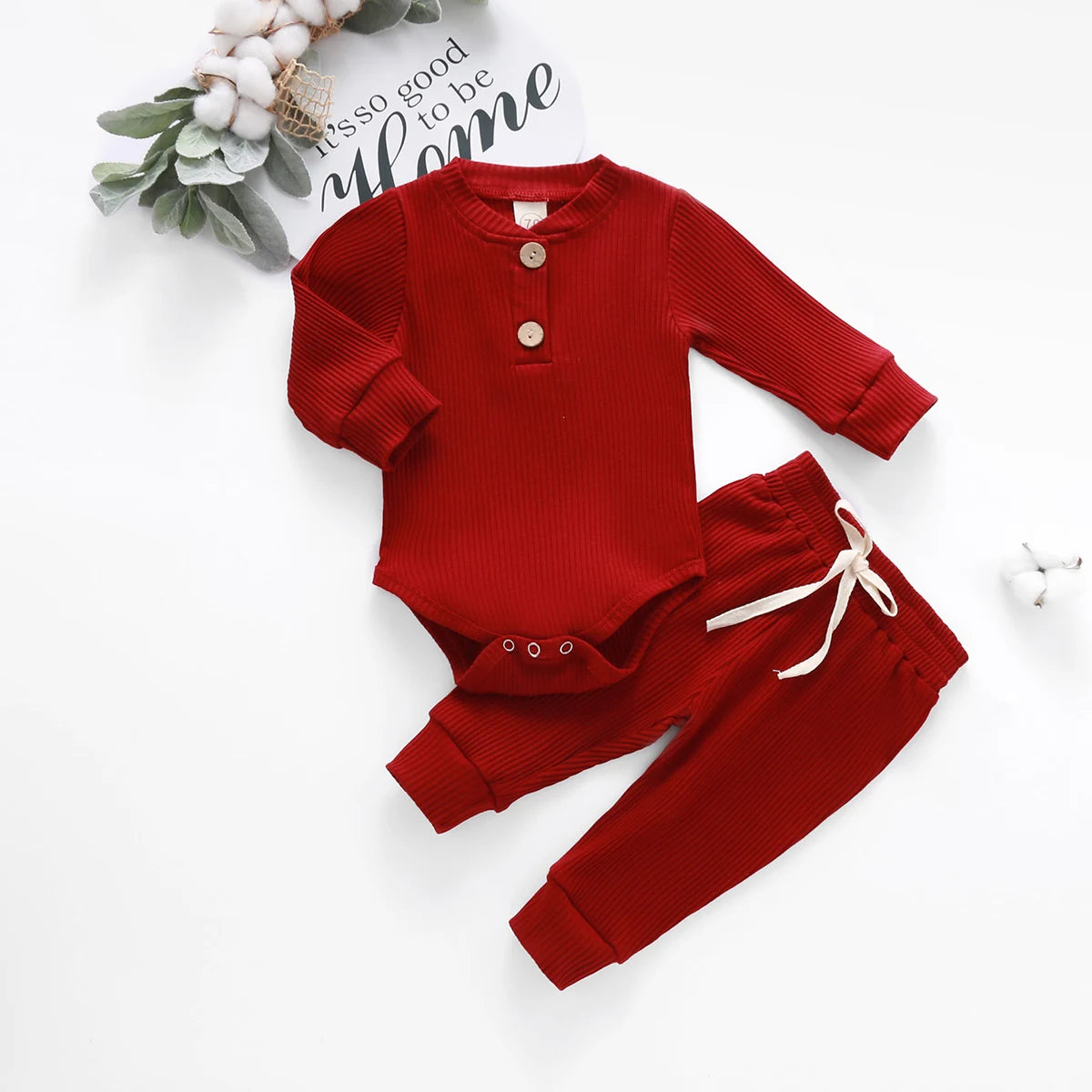 Pudcoco Baby Unisex 2-Piece Bodysuit And Elastic Pants Set