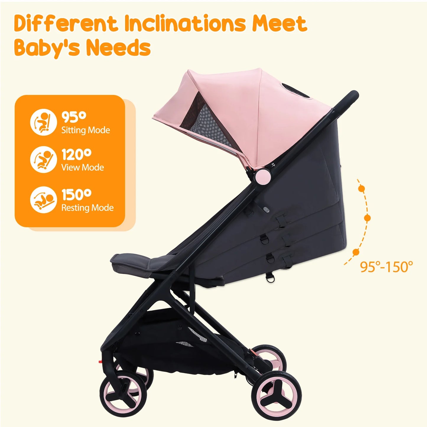 Lightweight Baby Stroller Compact Umbrella Stroller Adjustable Canopy
