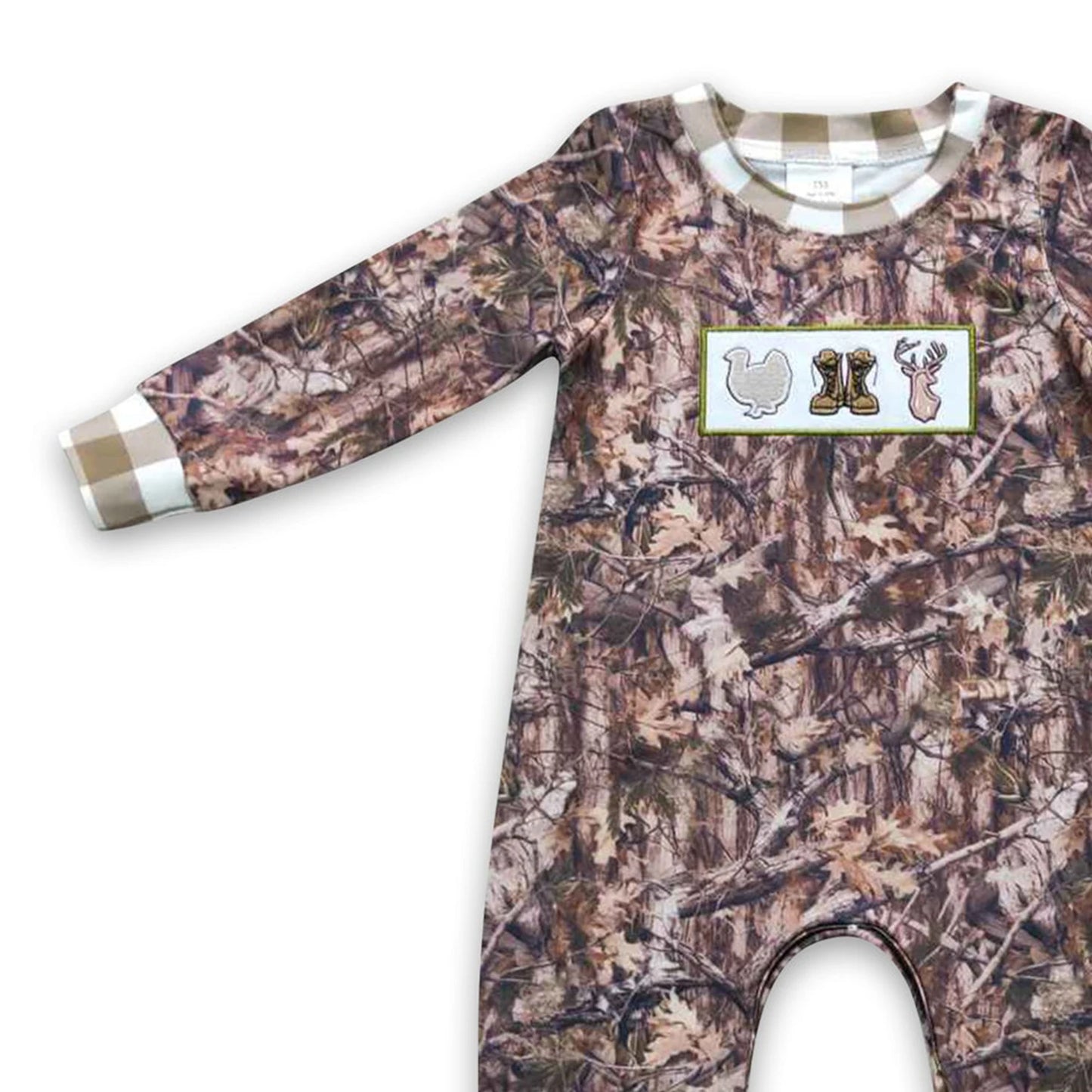 Baby Boy Camouflage Romper With Turkey Deer Print Outfit