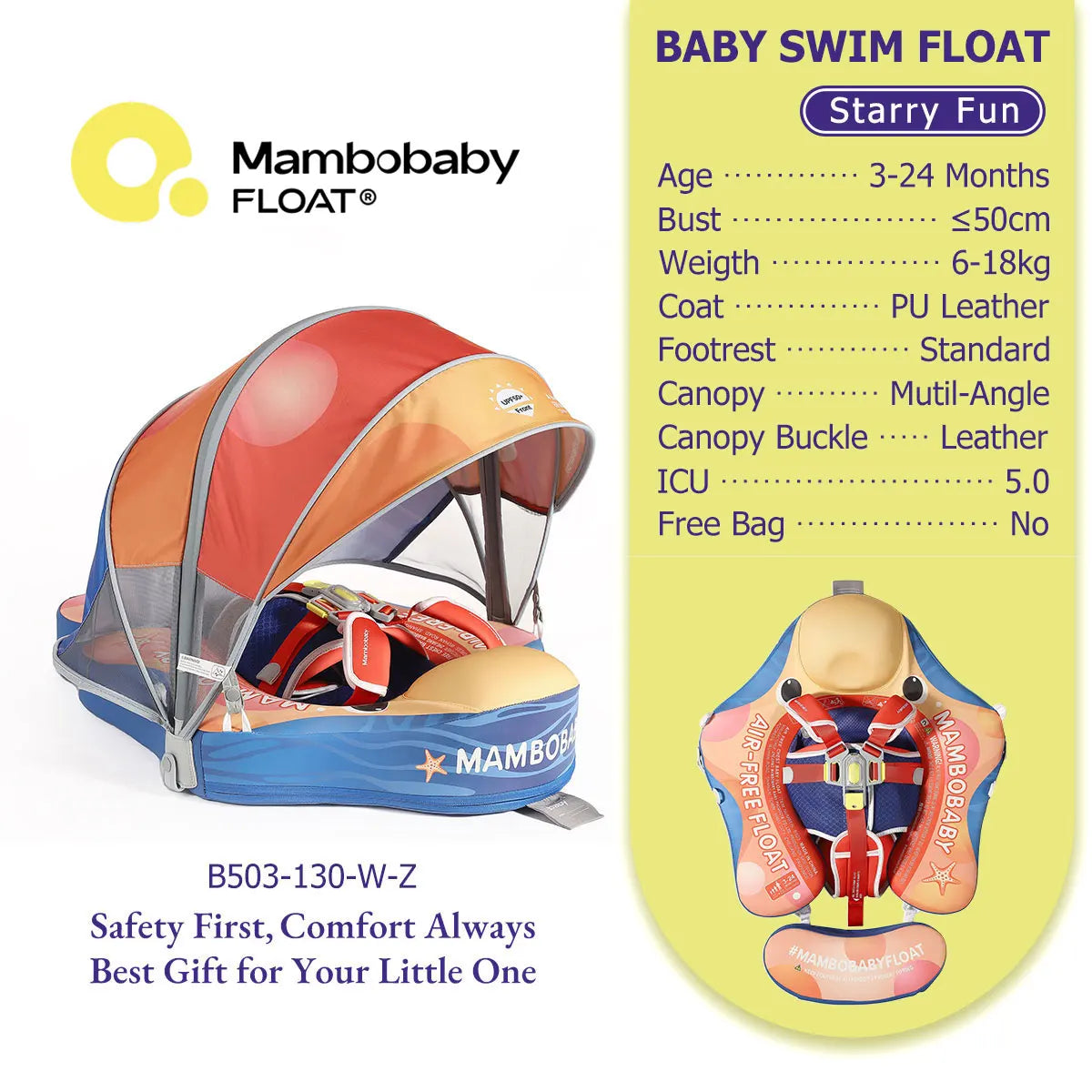 Mambobaby Baby Pool Float No Inflation Required With Removable Canopy