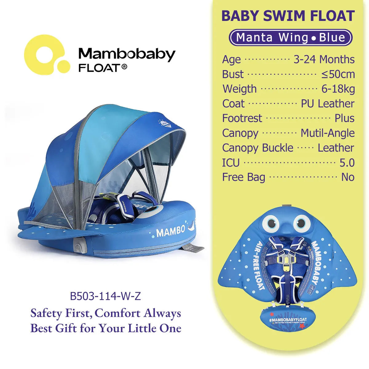 Mambobaby Baby Pool Float No Inflation Required With Removable Canopy