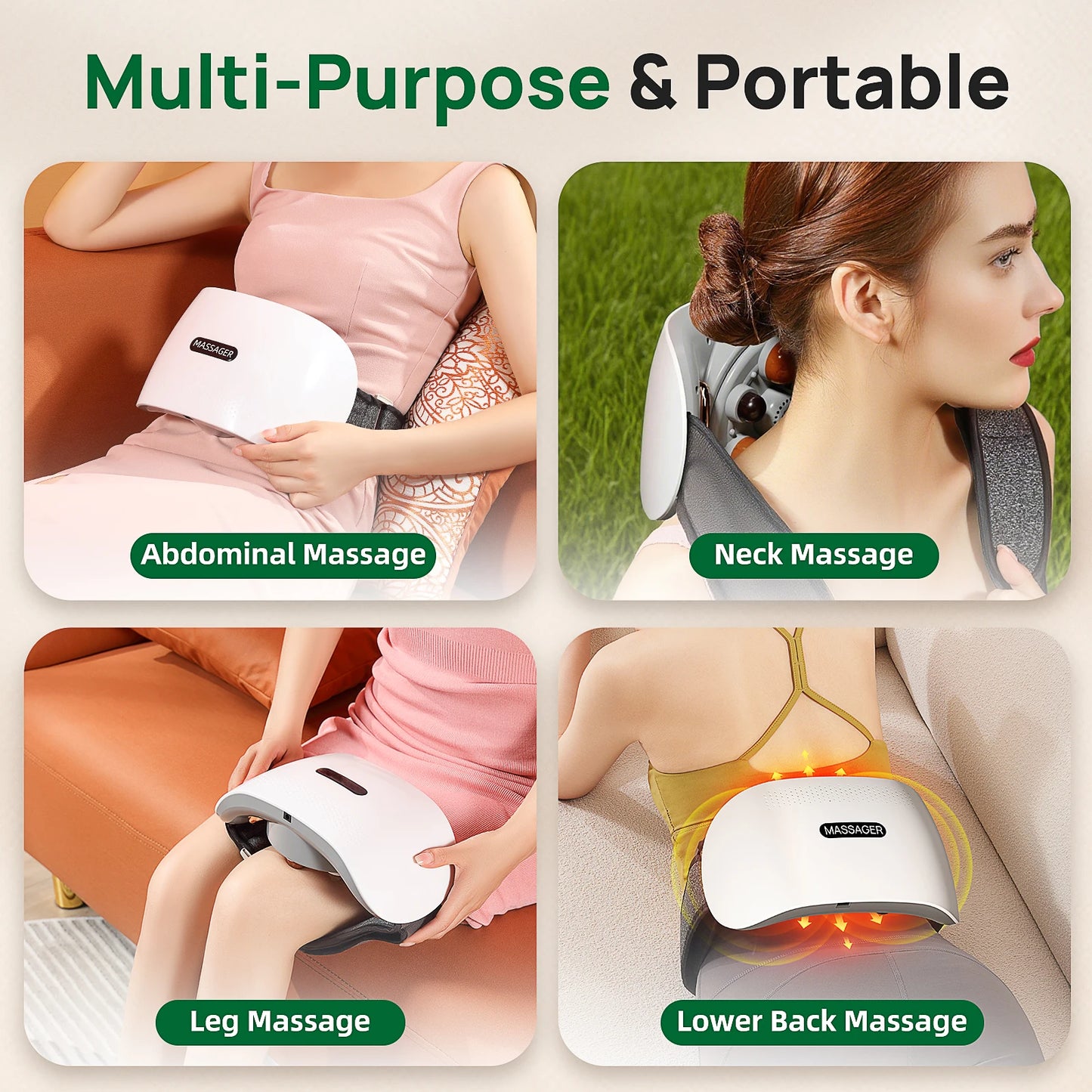 HOMEMASSA Cordless Stomach Massager With Bian Stone Heating