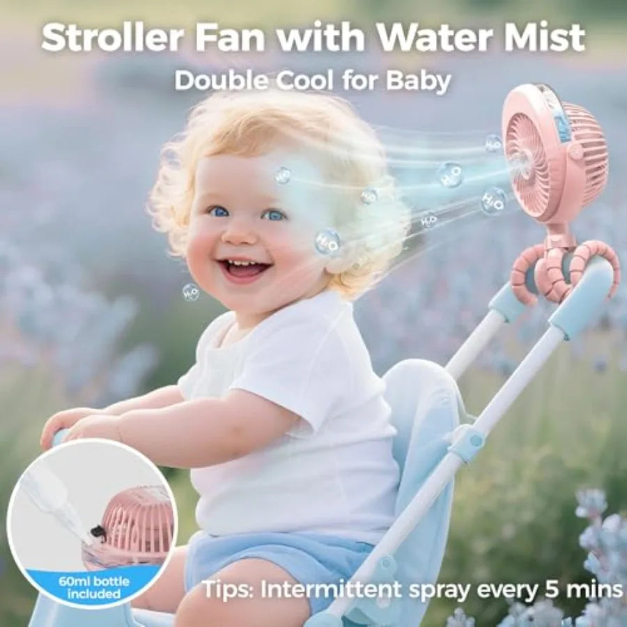 Upgraded Rechargeable Misting Baby Stroller Fan With Clip Tripod