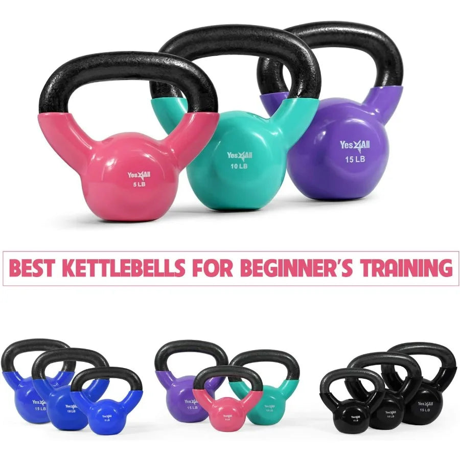 LISM Vinyl Coated Kettlebell Set for Full Body Workout