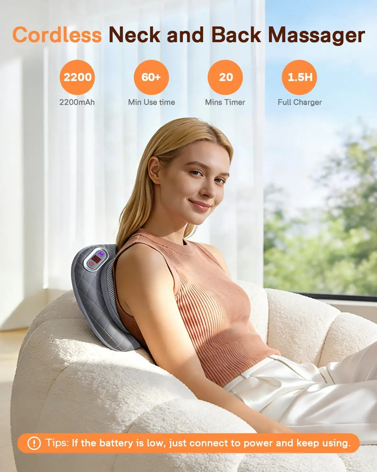 Rechargeable Cordless Shiatsu Massager With Heat For Neck And Back