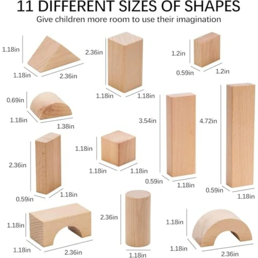 Natural Beech Wood Blocks Set For Toddlers With Storage Bucket