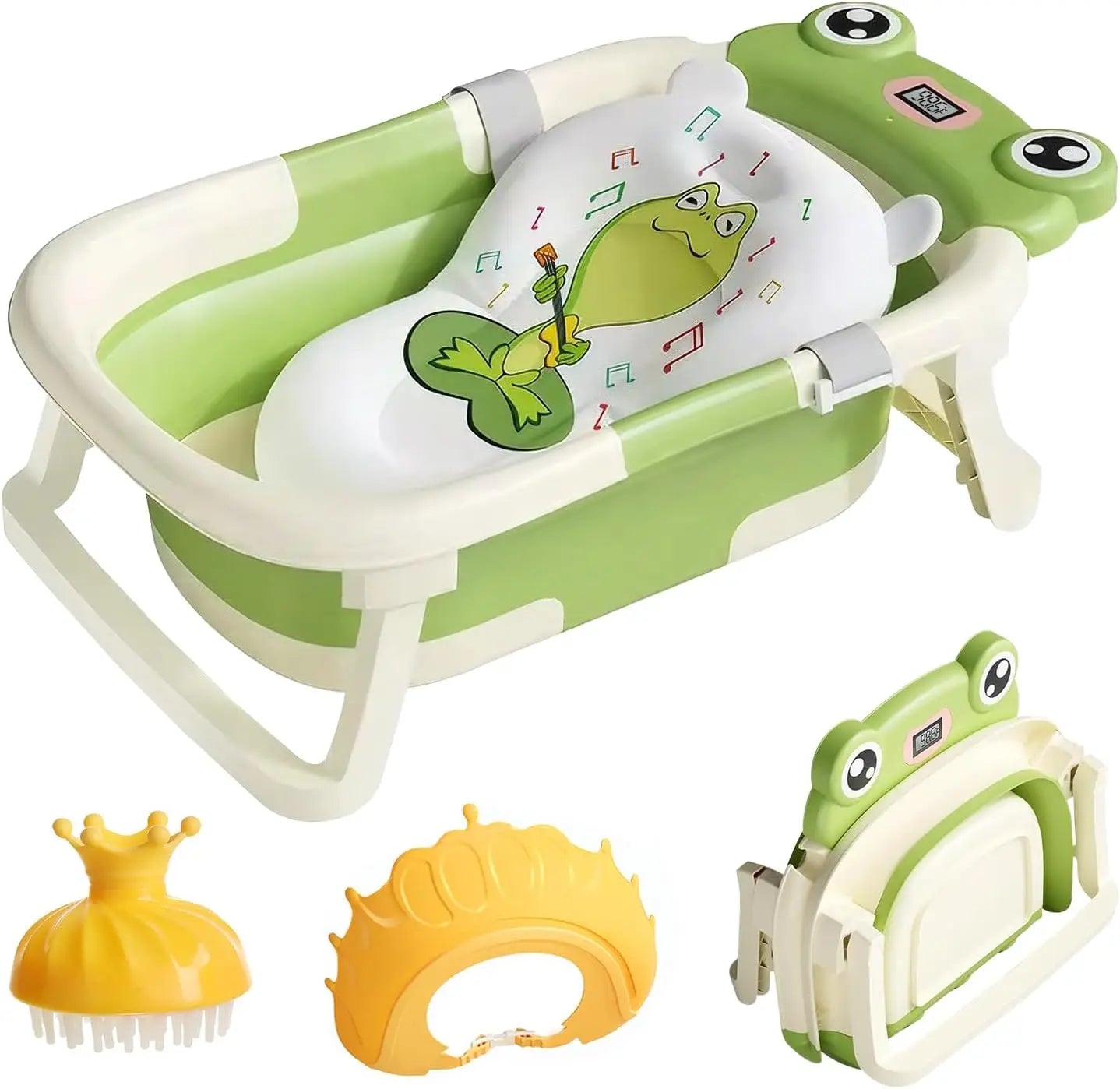 Baby Foldable Bathtub With Cushion Thermometer Shower Cap