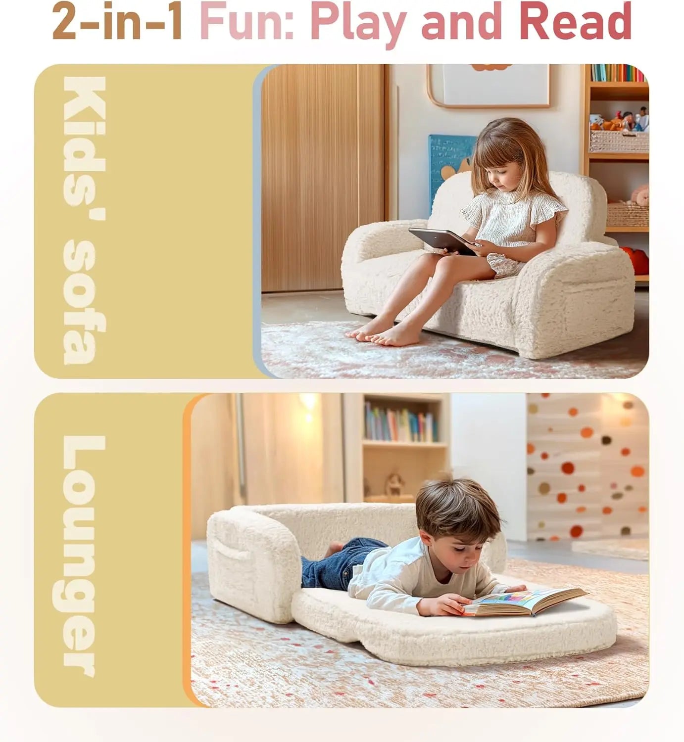 Convertible 2 In 1 Kids Couch And Lounger Sofa Bed