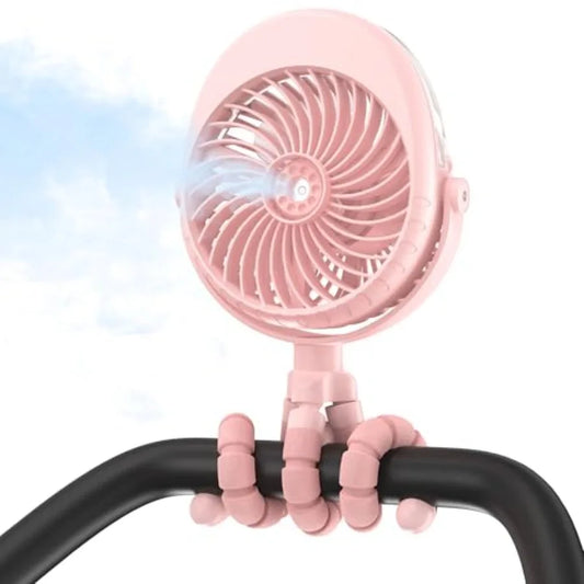 Upgraded Rechargeable Misting Baby Stroller Fan With Clip Tripod