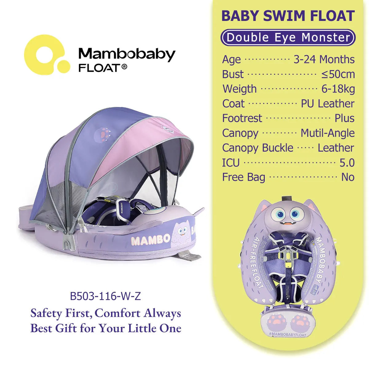Mambobaby Baby Pool Float No Inflation Required With Removable Canopy