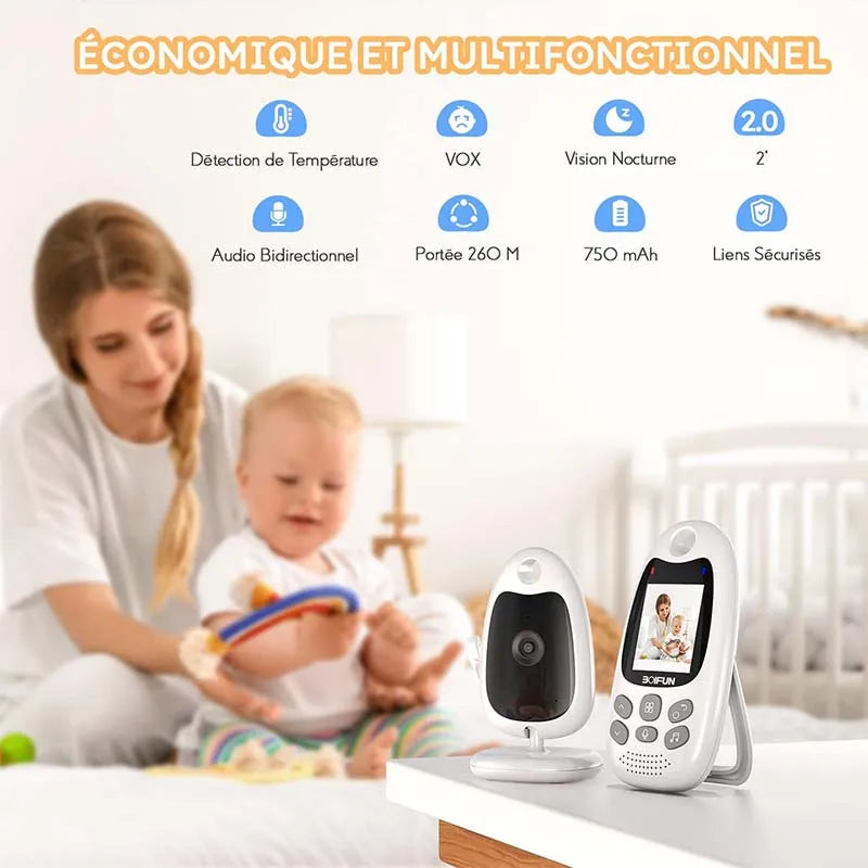 BOIFUN Baby Monitor With Camera 2.4 GHz Temperature Sensor 720p