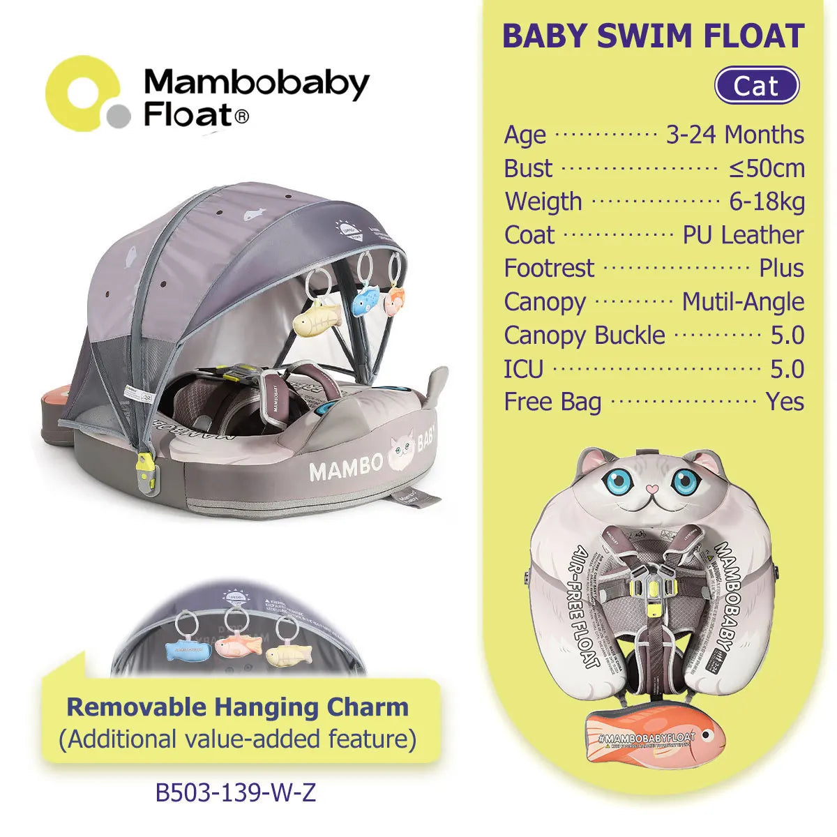 Mambobaby Baby Pool Float No Inflation Required With Removable Canopy