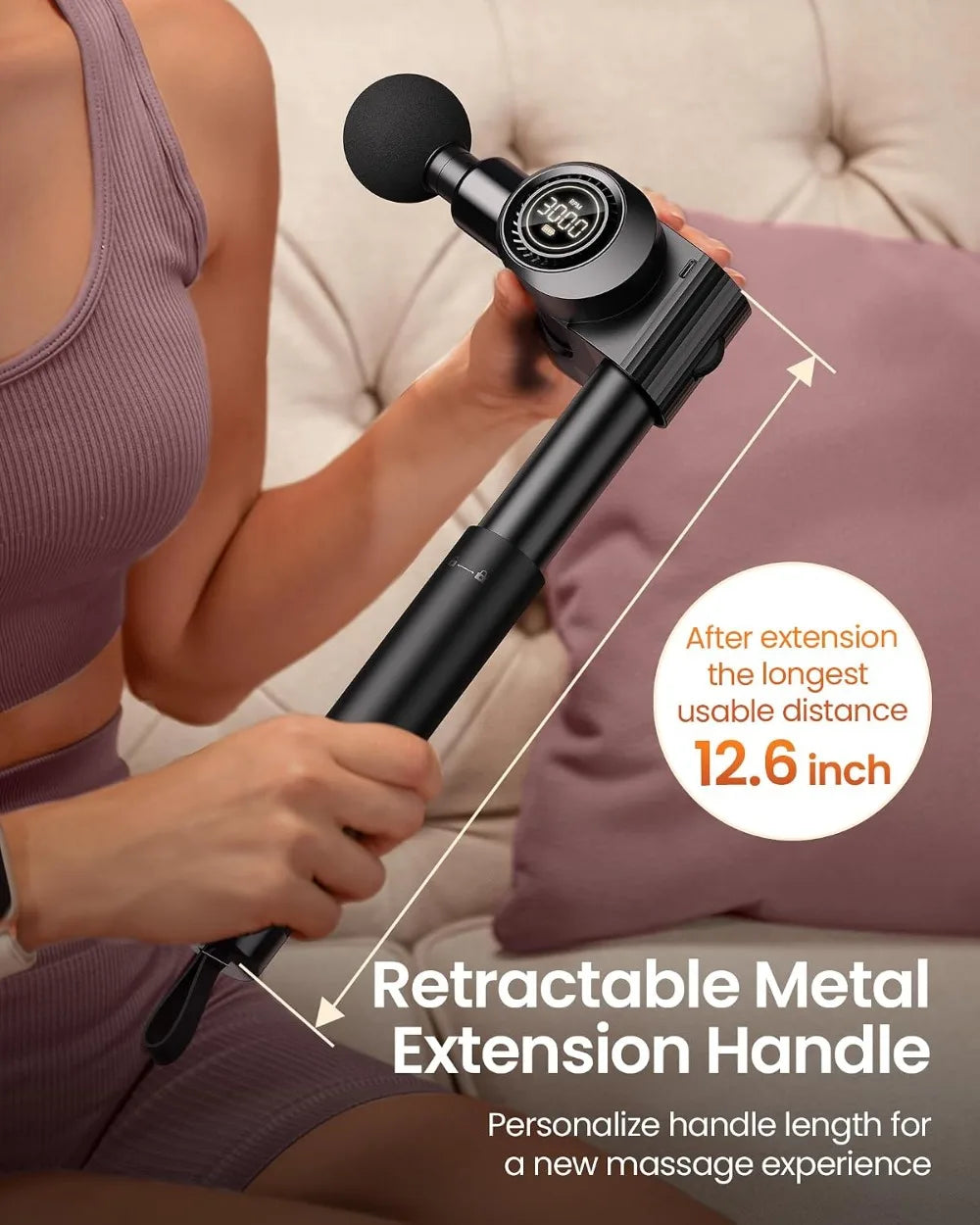 Foldable Massage Gun With Extension Handle Deep Tissue Back Massager