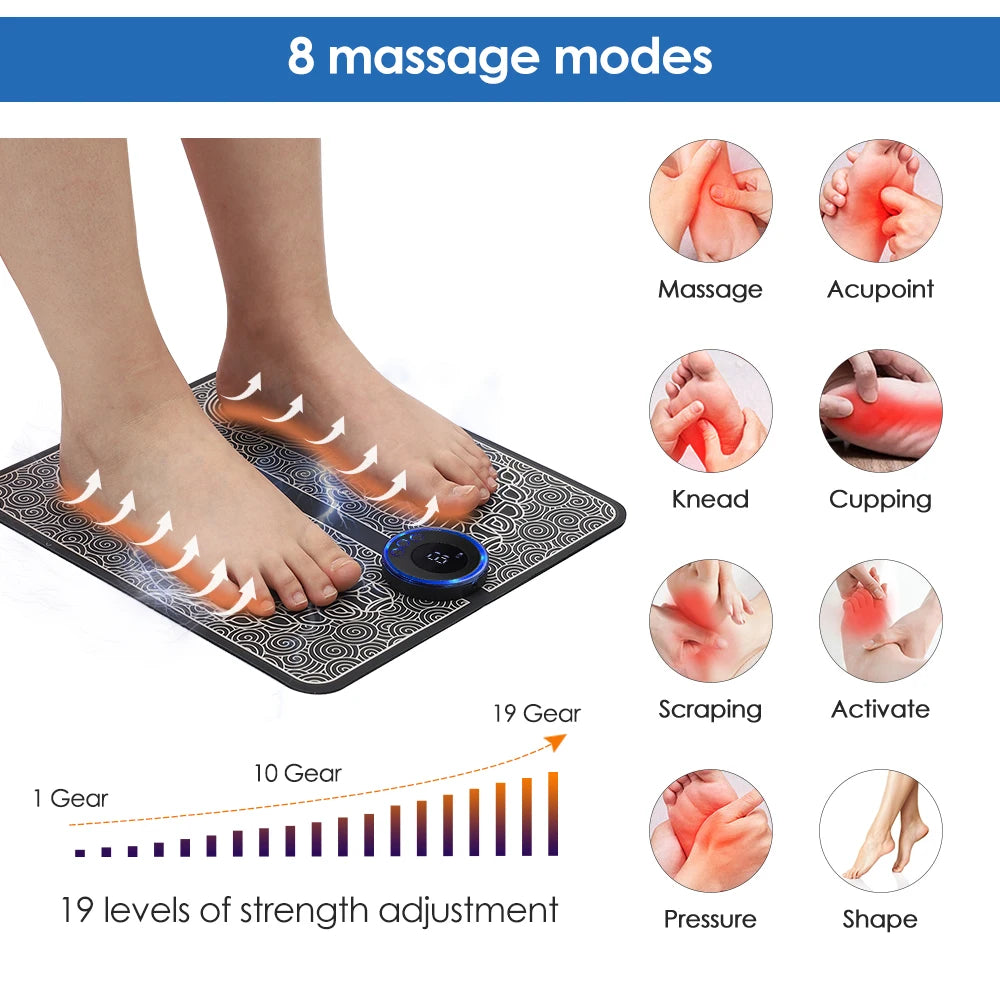 Hailicare Rechargeable Electric Foot Massager Pad EMS Massage Mat