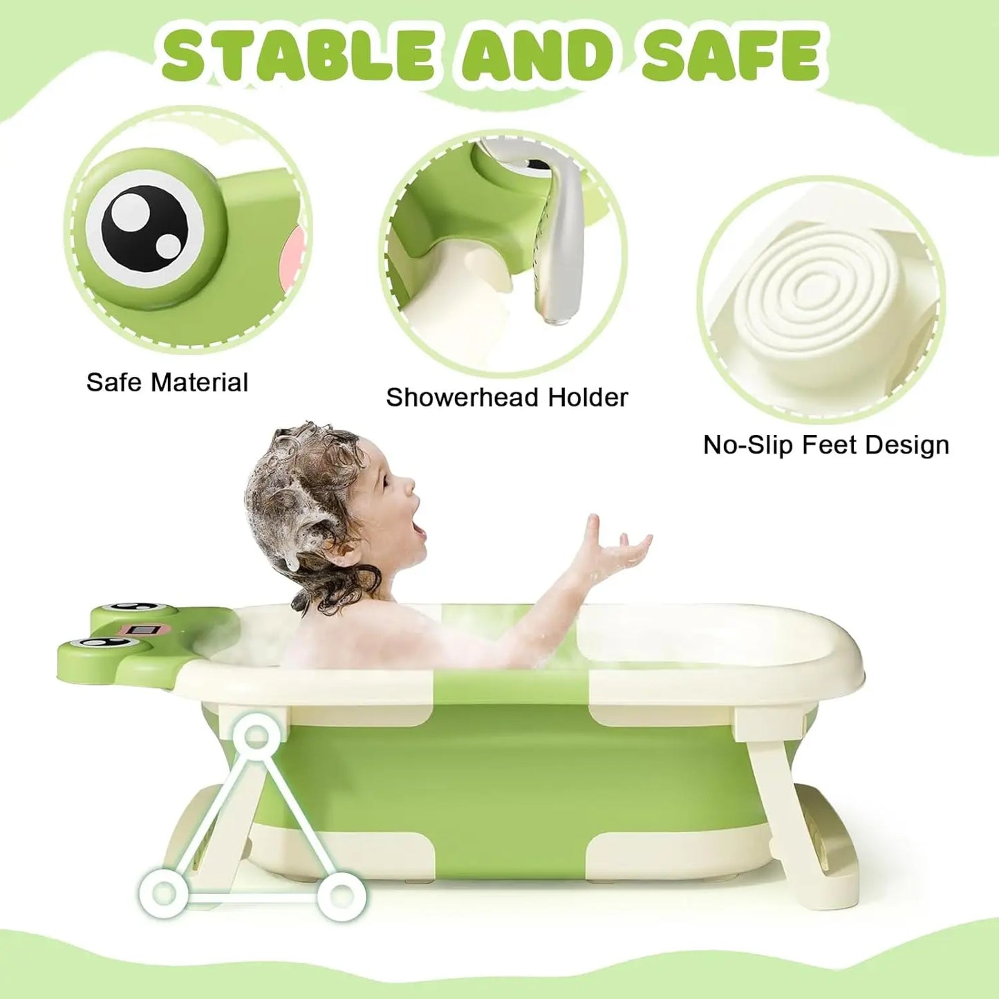 Baby Foldable Bathtub With Cushion Thermometer Shower Cap
