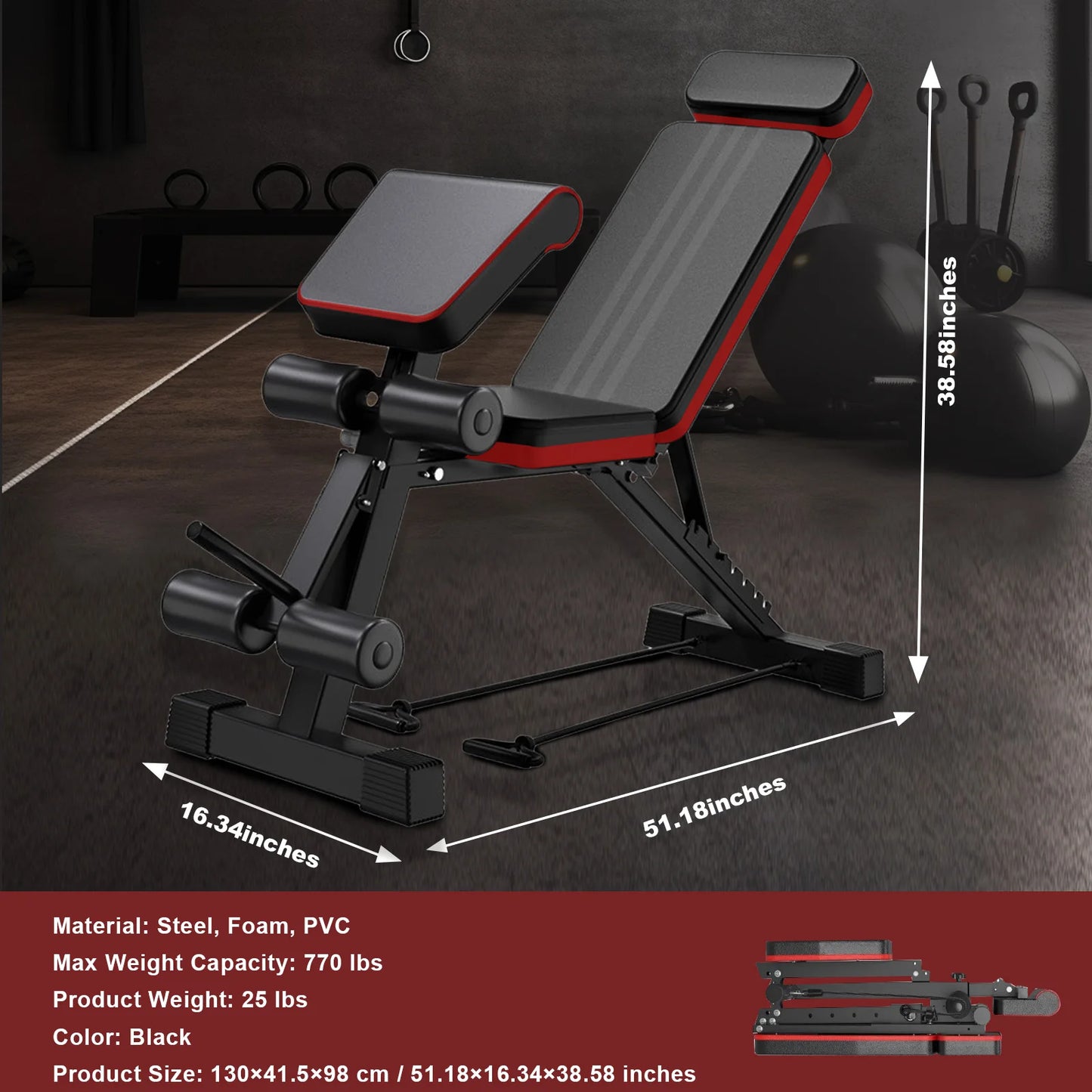 Adjustable Weight Bench With Seven Levels Foldable For Full-Body Strength
