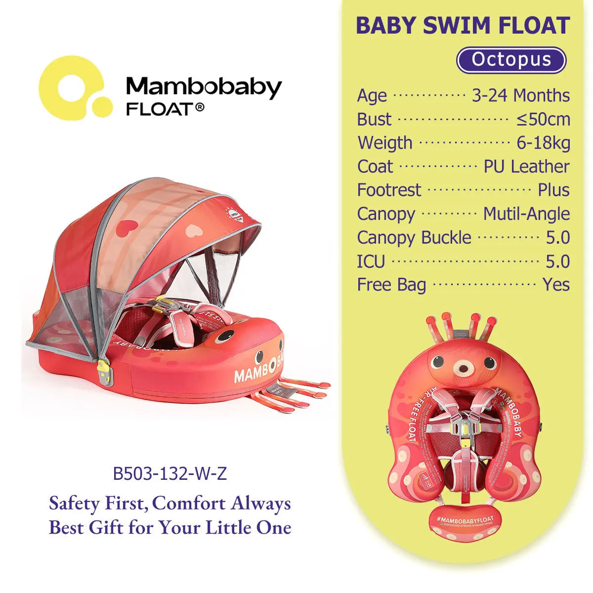 Mambobaby Baby Pool Float No Inflation Required With Removable Canopy
