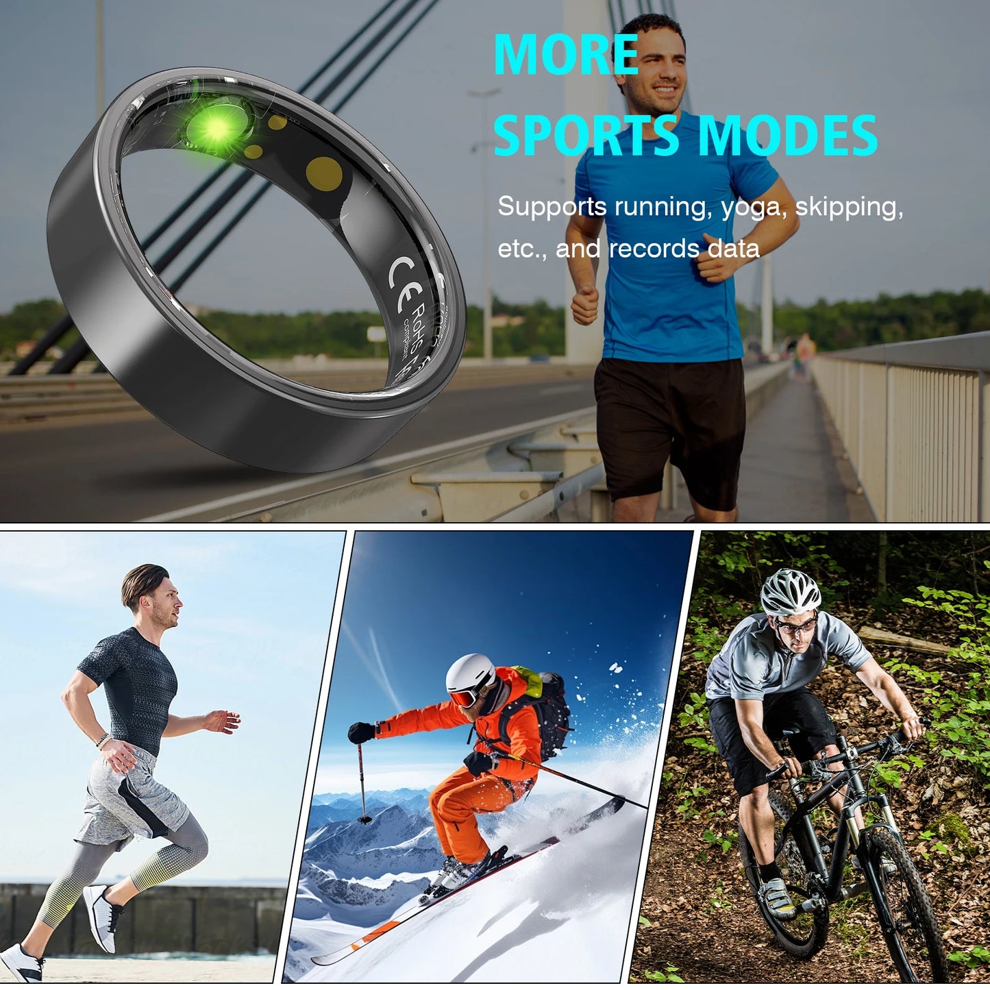 Smart Ring With Charging Case Heart Rate Blood Oxygen Monitoring
