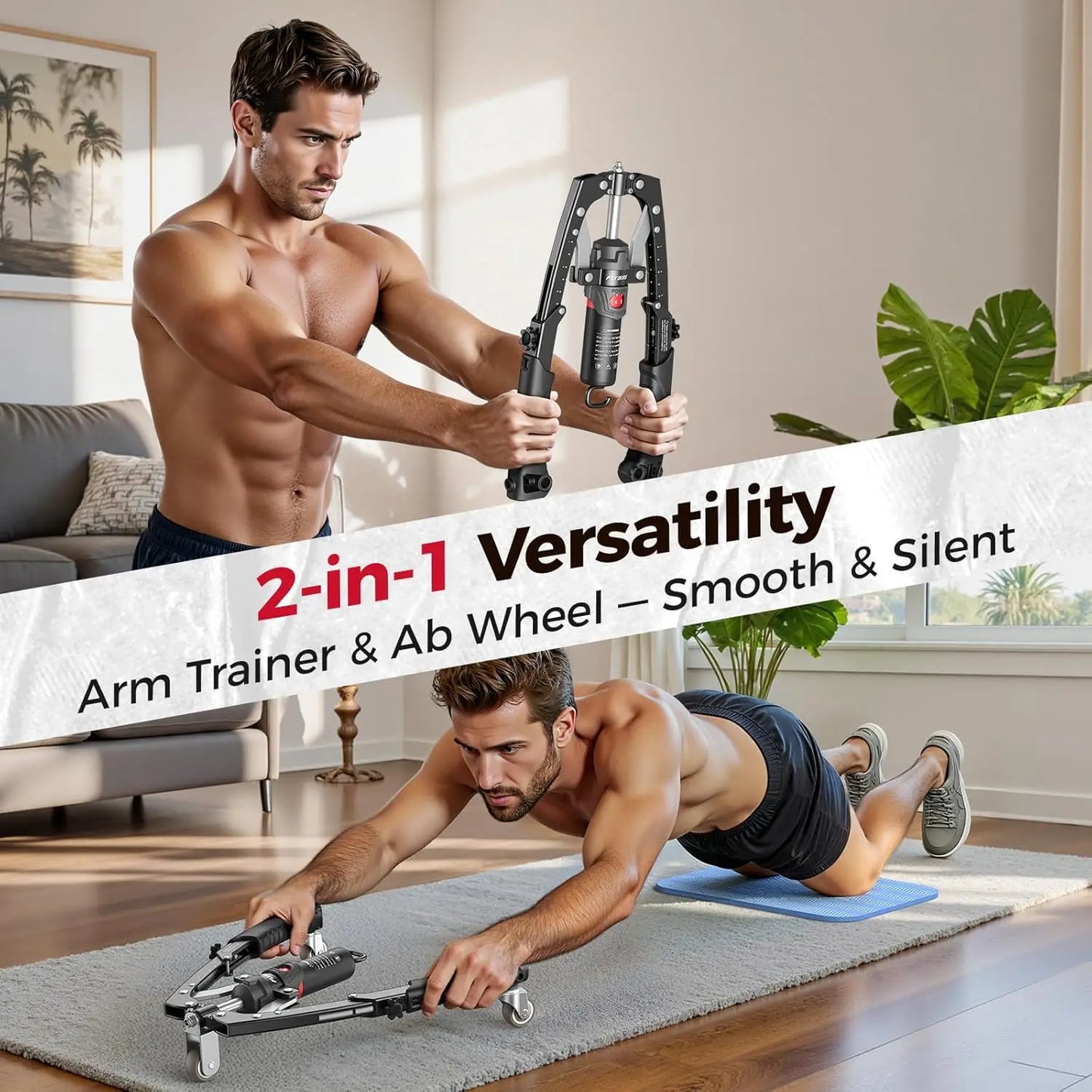 FED Fitness 3-In-1 Arm Trainer With Ab Roller Hydraulic Resistance