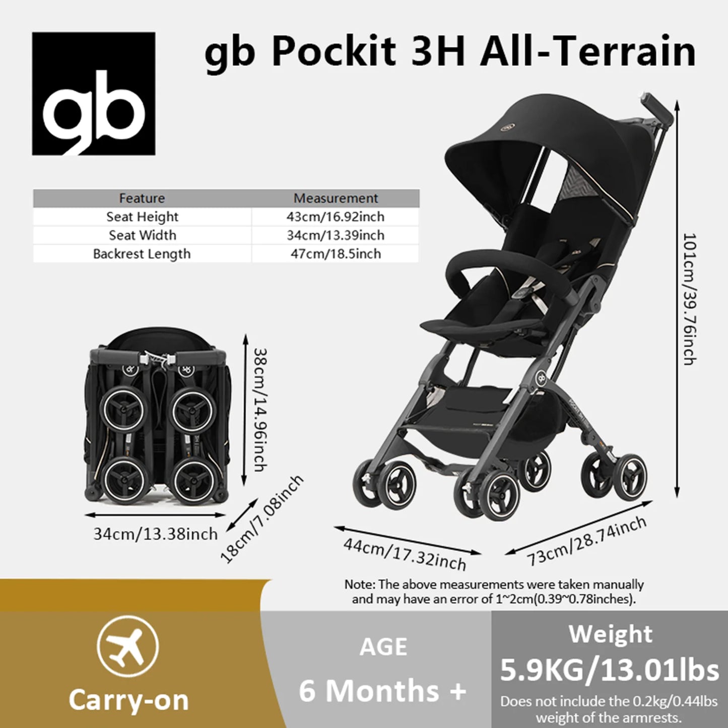 Gb Pockit 3H All-Terrain Lightweight Stroller