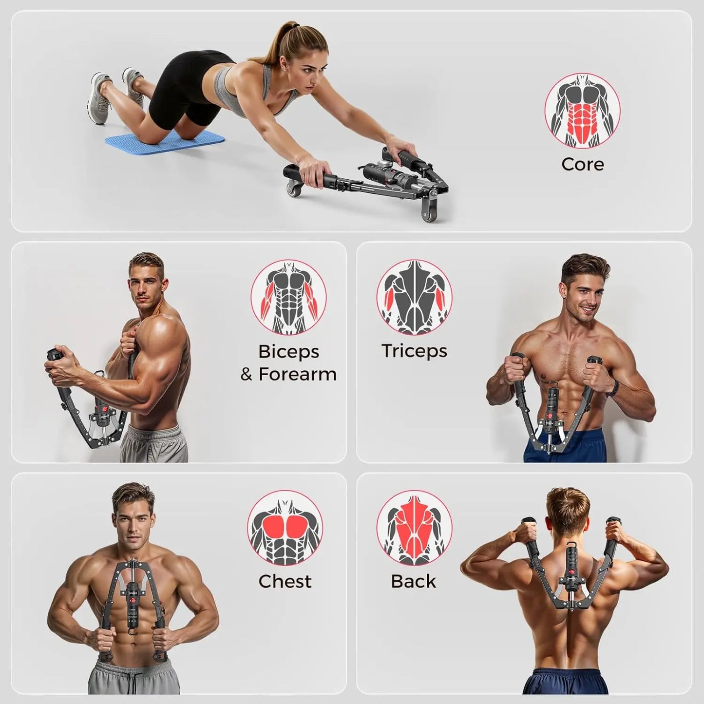 FED Fitness 3-In-1 Arm Trainer With Ab Roller Hydraulic Resistance