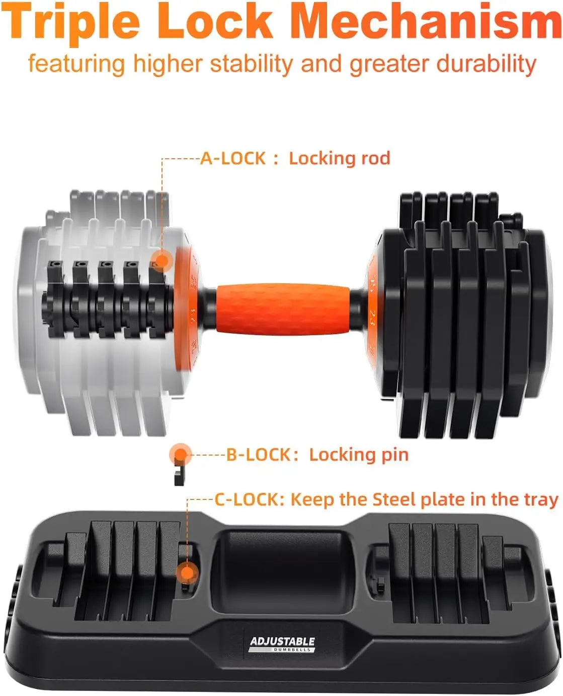 Adjustable Dumbbell Set With Tray 110lb For Home Gym