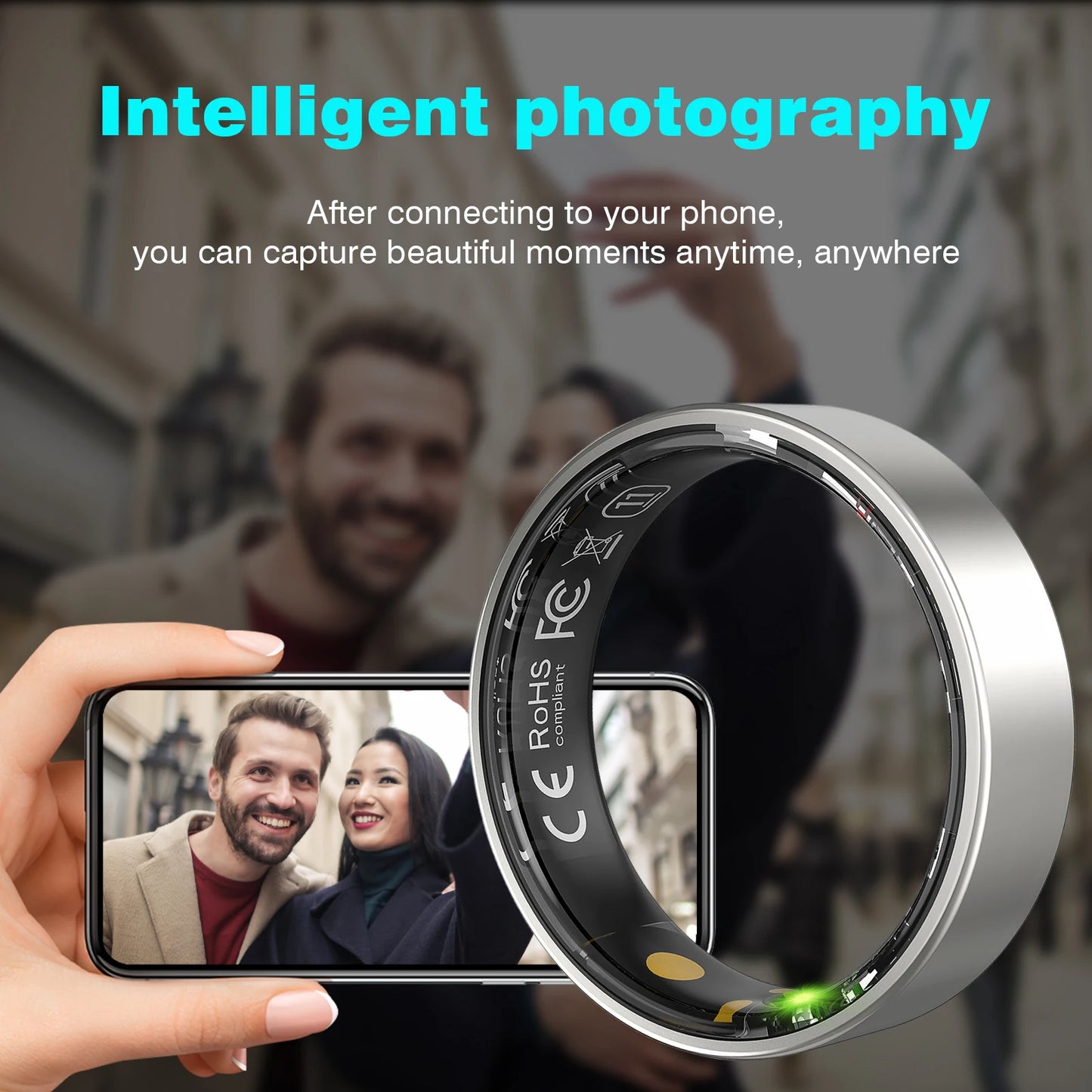 Smart Ring With Charging Case Heart Rate Blood Oxygen Monitoring