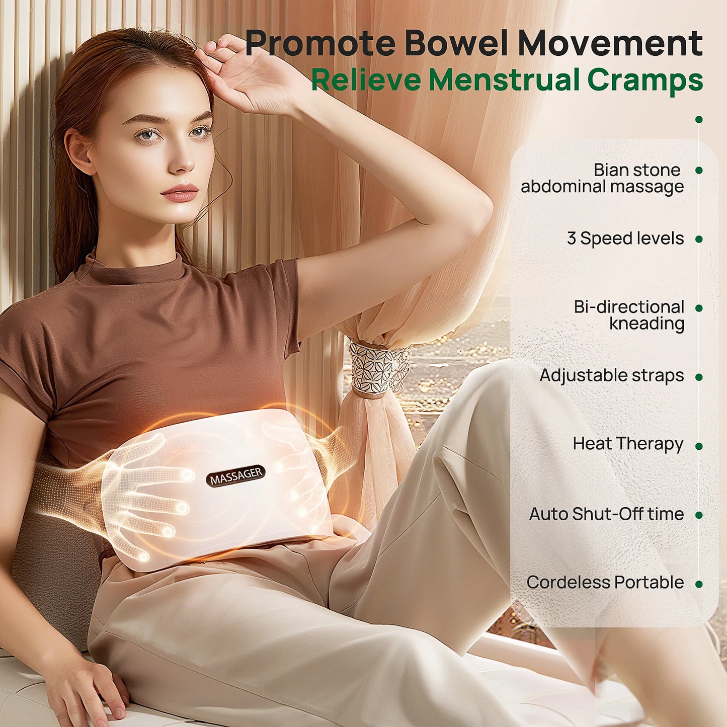 HOMEMASSA Cordless Stomach Massager With Bian Stone Heating