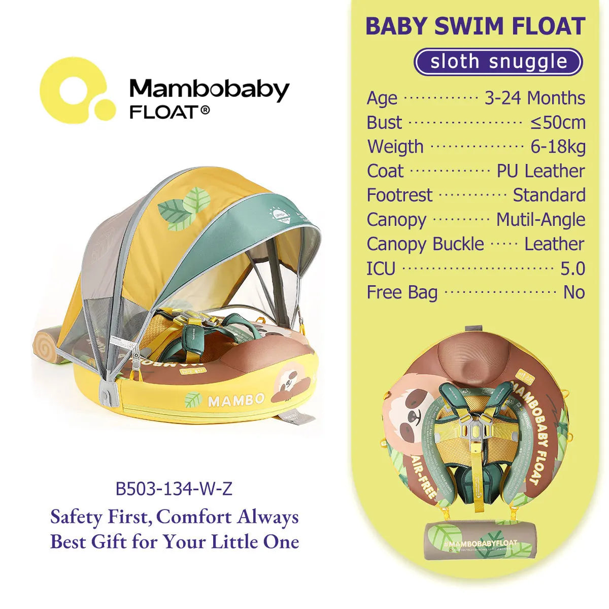Mambobaby Baby Pool Float No Inflation Required With Removable Canopy