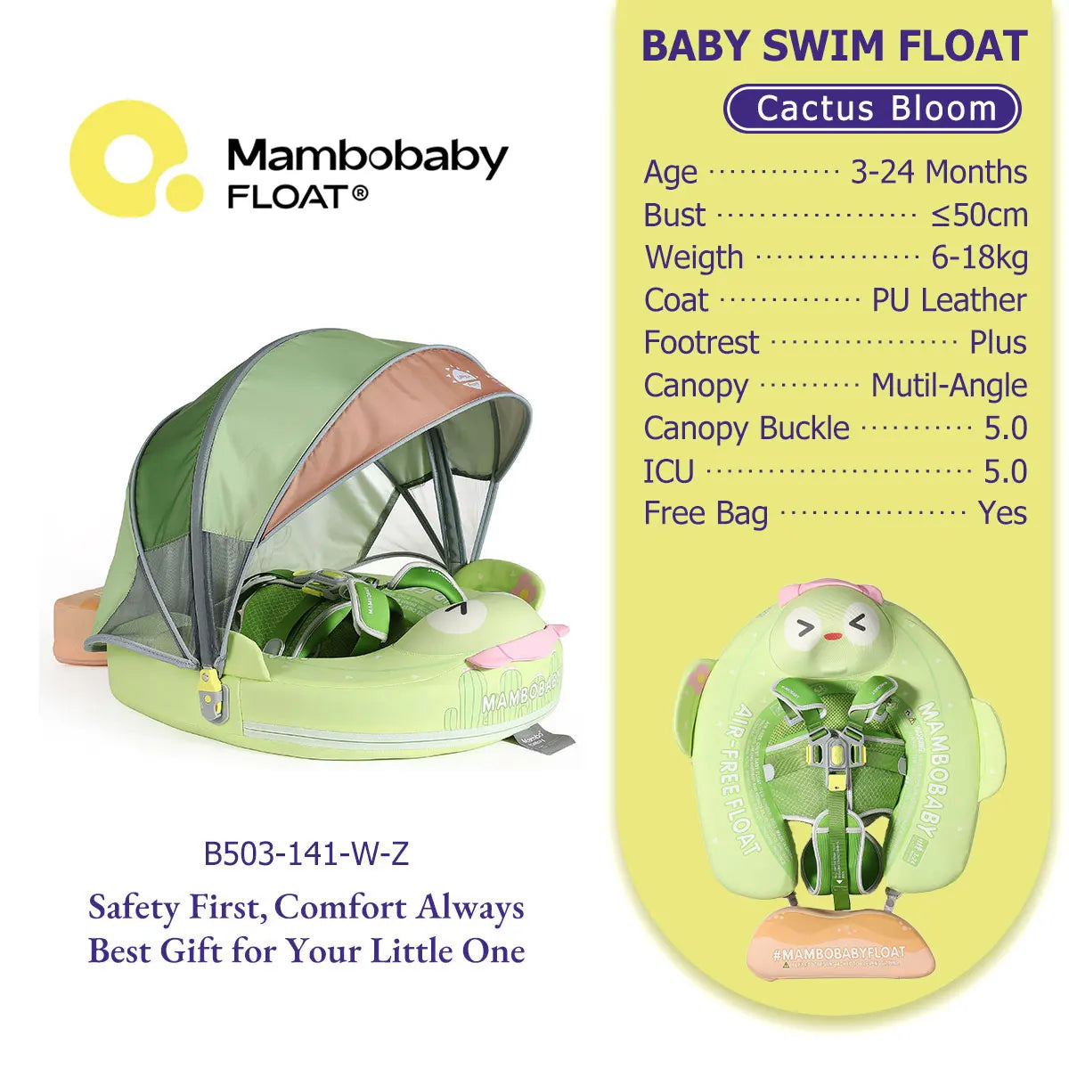 Mambobaby Baby Pool Float No Inflation Required With Removable Canopy